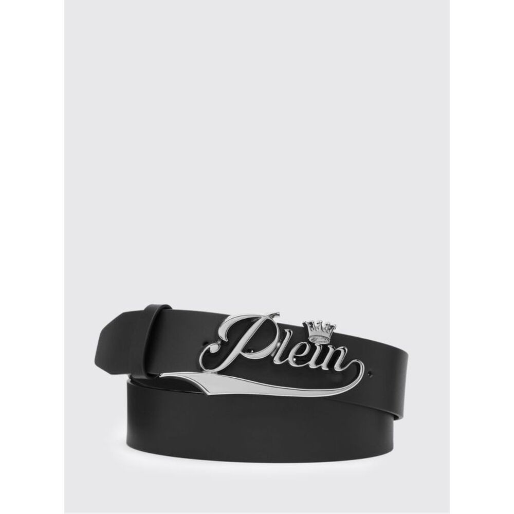 Philipp Plein Men Philipp Plein Calfskin Leather Belt With Metallic Logo Plaque